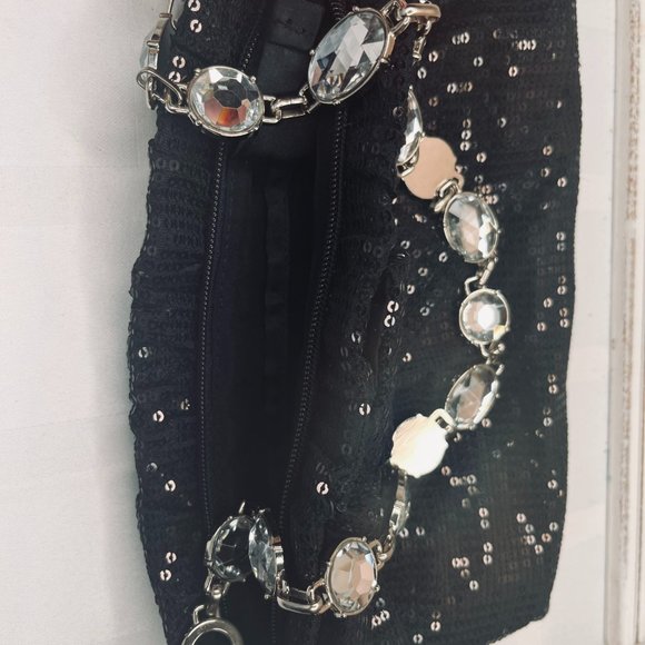 White House Black Market Sequin Evening Bag with Jeweled Handle & Bow - Picture 6 of 8